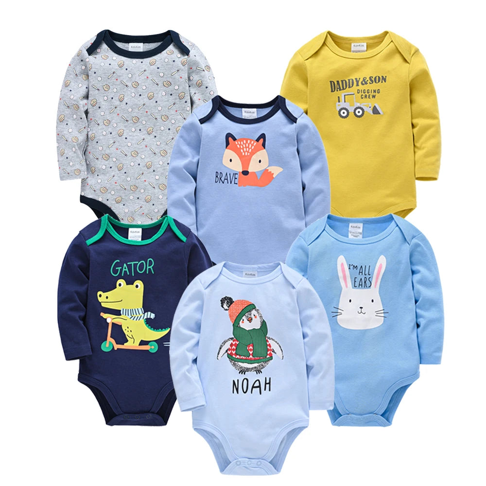 6 PCS 3 PCS Kavkas Baby Boys Girls Bodysuit Long Sleeve 100% Cotton Baby Clothes 0-12 months Newborn body bebe Jumpsuit Clothing