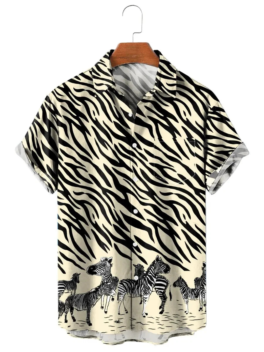 Men's shirt 3D cute pig animal print high-quality men's clothing loose oversized shirt fashionable casual short sleeved