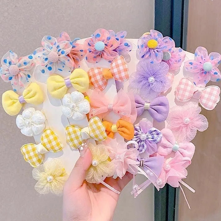 10 Pcs/Set Fantasy Themed Flower and Bow Hair Clips with Mesh and Iron, Embellished with Spikes for Girls Ages 3-6 Years