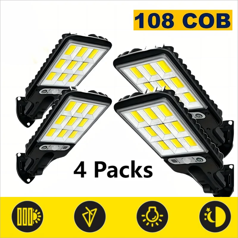 4 pc Solar Outdoor LED Wall Light with Human Body Waterproof Induction for Garden Terrace Garage Courtyard and Street Lighting
