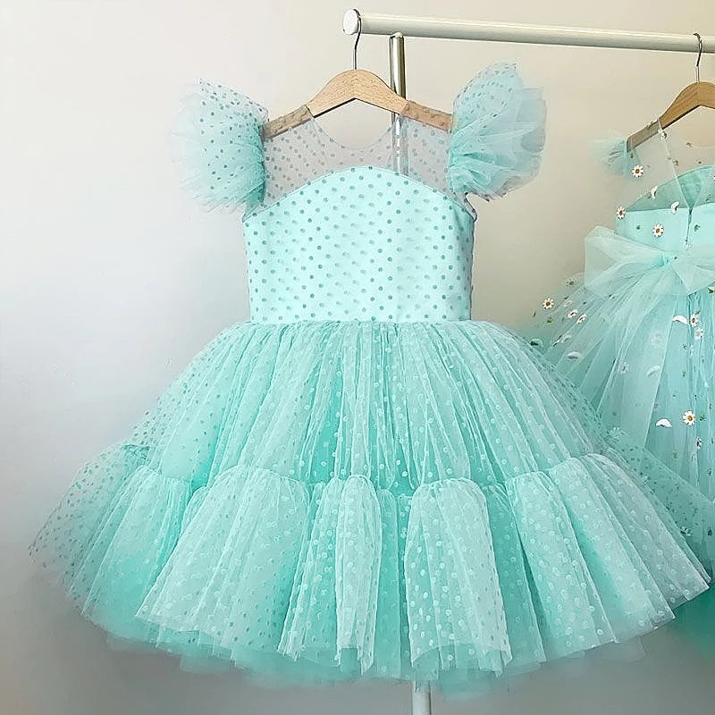 Toddler Baby Girls Lace Dresses Embroidery Elegant Christmas Princess Dresses for 1-5 Yrs Newborn Infant Outfits Green Christmas