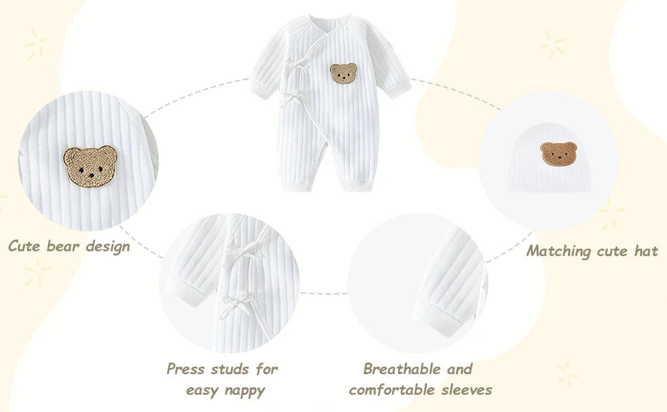 Boys Girls One Piece Outfit  100% Cotton Newborn Baby Long Sleeve Romper Infant Solid Knitting Thin Jumpsuit For Seasons
