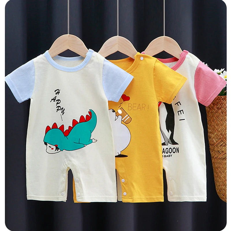Baby Short Sleeve Rompers Infant Boys Girls Cartoon Cotton Jumpsuit