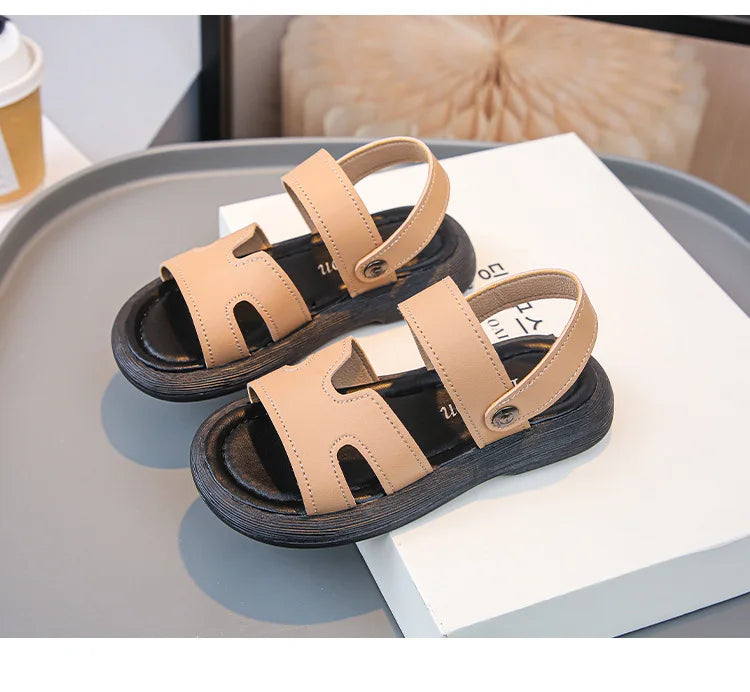 Boys Sandals Retro Non-slip Soft Sole Kids Casual Shoes Soild Color Versatile 2025 Summer Children Beach Shoes Open Toes Trendy