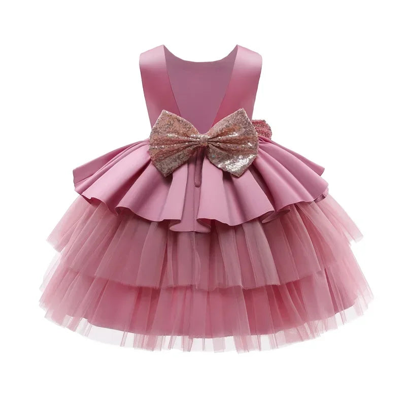 Baby Party Red Dresses for Girls Cute Newborn Infant 1st Birthday Baptism Vestidos Toddler Kids Wedding Backless Princess Dress