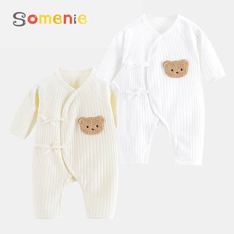 Boys Girls One Piece Outfit  100% Cotton Newborn Baby Long Sleeve Romper Infant Solid Knitting Thin Jumpsuit For Seasons
