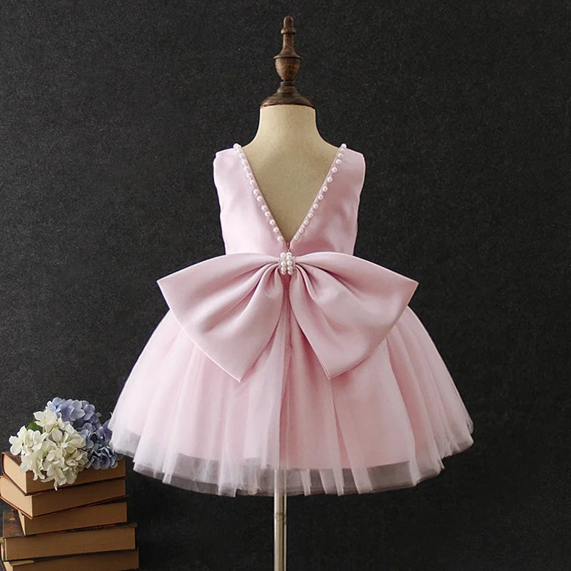 Green Christmas Dress for Girls Toddler Kids 1st Birthday Party Gown Elegant Princess Beaded Backless Baby Girl Wedding Vestidos