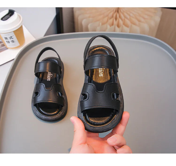 Boys Sandals Retro Non-slip Soft Sole Kids Casual Shoes Soild Color Versatile 2025 Summer Children Beach Shoes Open Toes Trendy