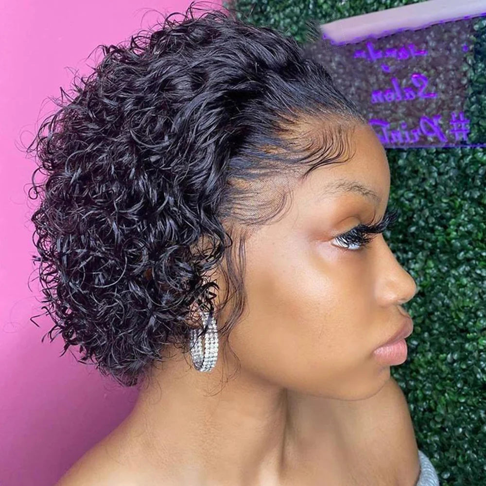 Pixie Cut Wig Colored Lace Wig curl Short Bob Human Hair Cheap Wig 13x1 Lace frontal