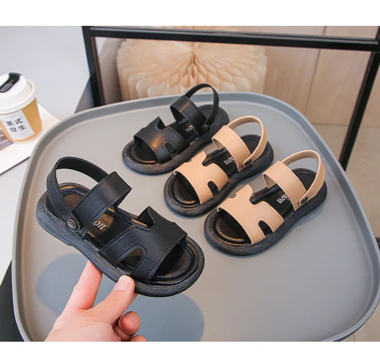Boys Sandals Retro Non-slip Soft Sole Kids Casual Shoes Soild Color Versatile 2025 Summer Children Beach Shoes Open Toes Trendy