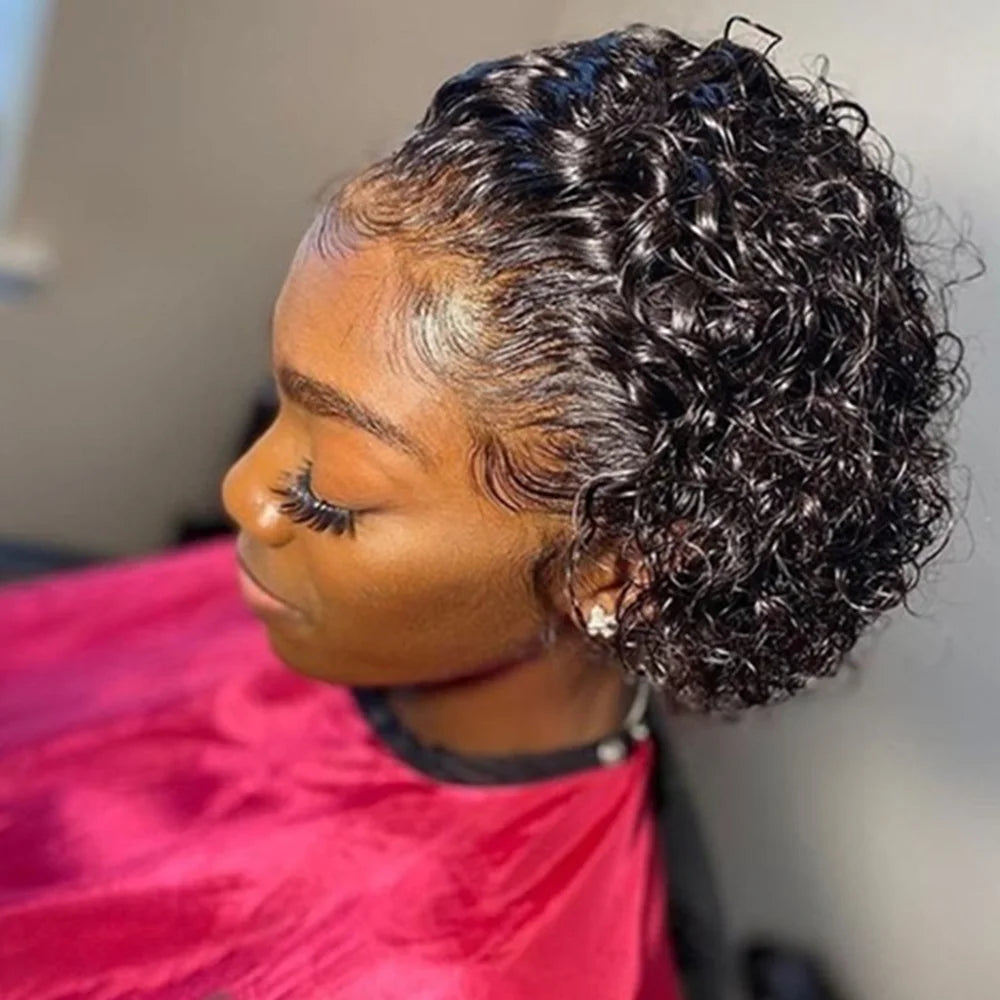 Pixie Cut Wig Colored Lace Wig curl Short Bob Human Hair Cheap Wig 13x1 Lace frontal