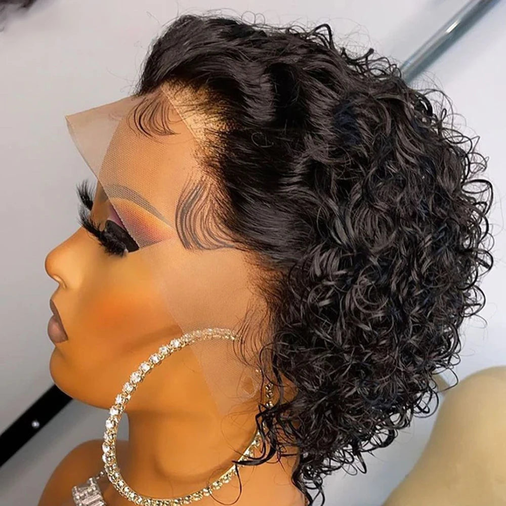 Pixie Cut Wig Colored Lace Wig curl Short Bob Human Hair Cheap Wig 13x1 Lace frontal