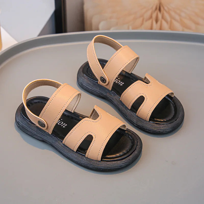 Boys Sandals Retro Non-slip Soft Sole Kids Casual Shoes Soild Color Versatile 2025 Summer Children Beach Shoes Open Toes Trendy