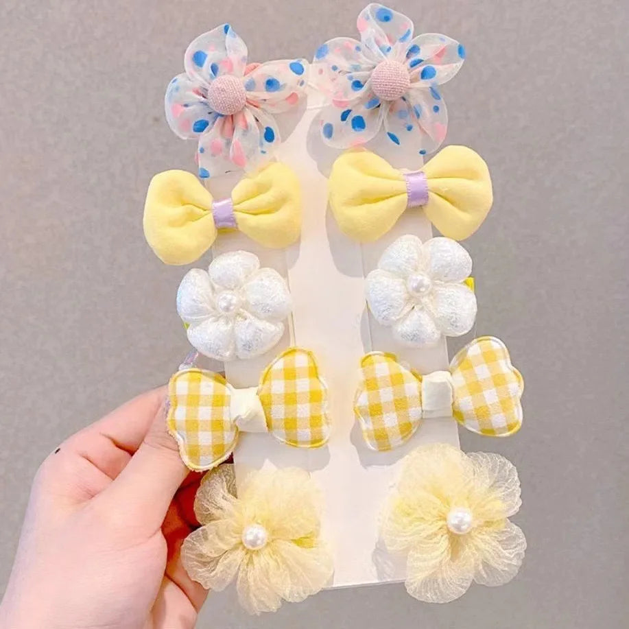 10 Pcs/Set Fantasy Themed Flower and Bow Hair Clips with Mesh and Iron, Embellished with Spikes for Girls Ages 3-6 Years