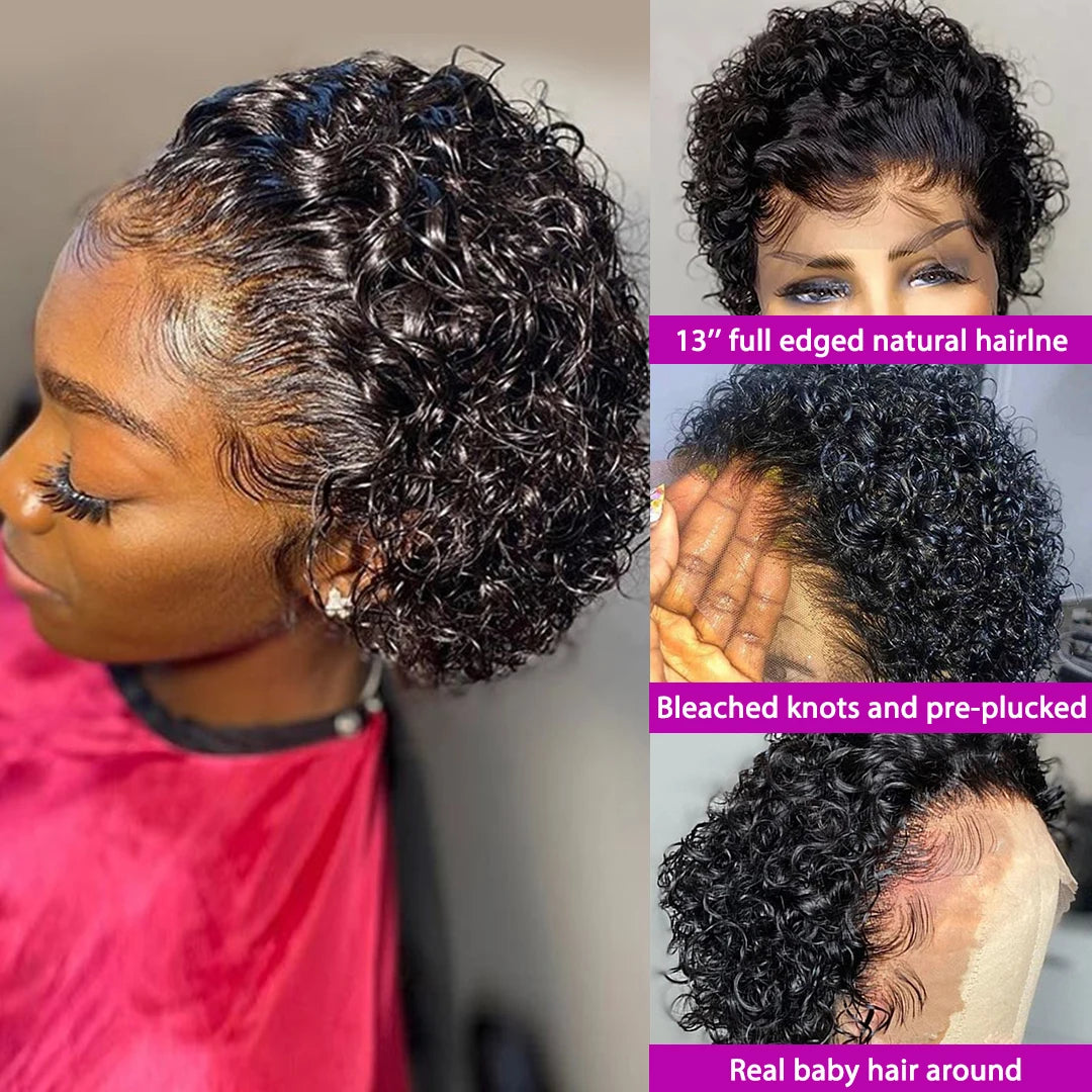 Pixie Curls 100% Human Hair Pixie Cut 13x4 Lace Frontal Wigs