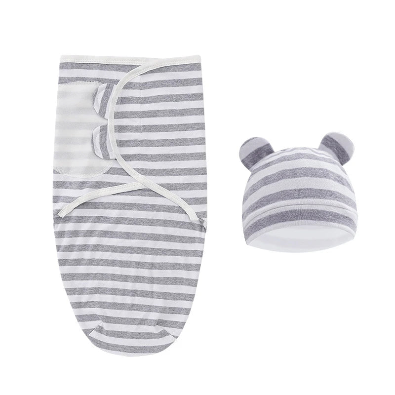 Muslin Newborn Sleeping Bag Hat Set Cotton Baby Swaddle Blanket Wrap Adjustable New Born Sleep Sack Infant Sleepwear 0-6M