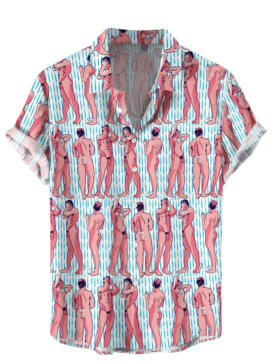 Men's shirt 3D cute pig animal print high-quality men's clothing loose oversized shirt fashionable casual short sleeved