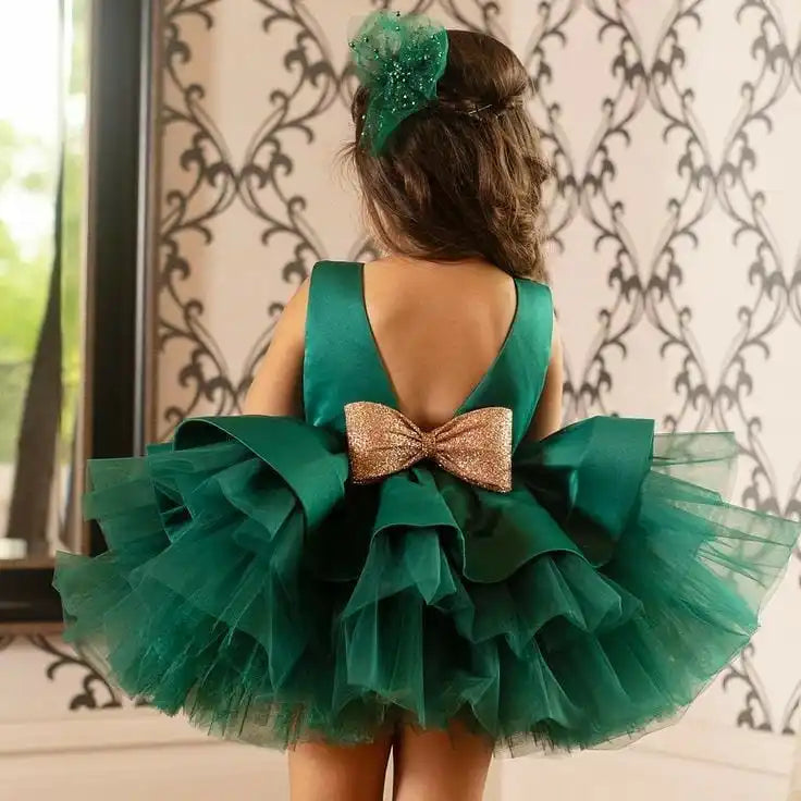 Toddler Baby Girls Lace Dresses Embroidery Elegant Christmas Princess Dresses for 1-5 Yrs Newborn Infant Outfits Green Christmas