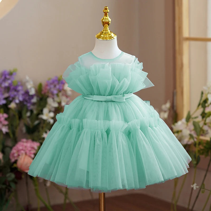 Toddler Baby Girls Lace Dresses Embroidery Elegant Christmas Princess Dresses for 1-5 Yrs Newborn Infant Outfits Green Christmas