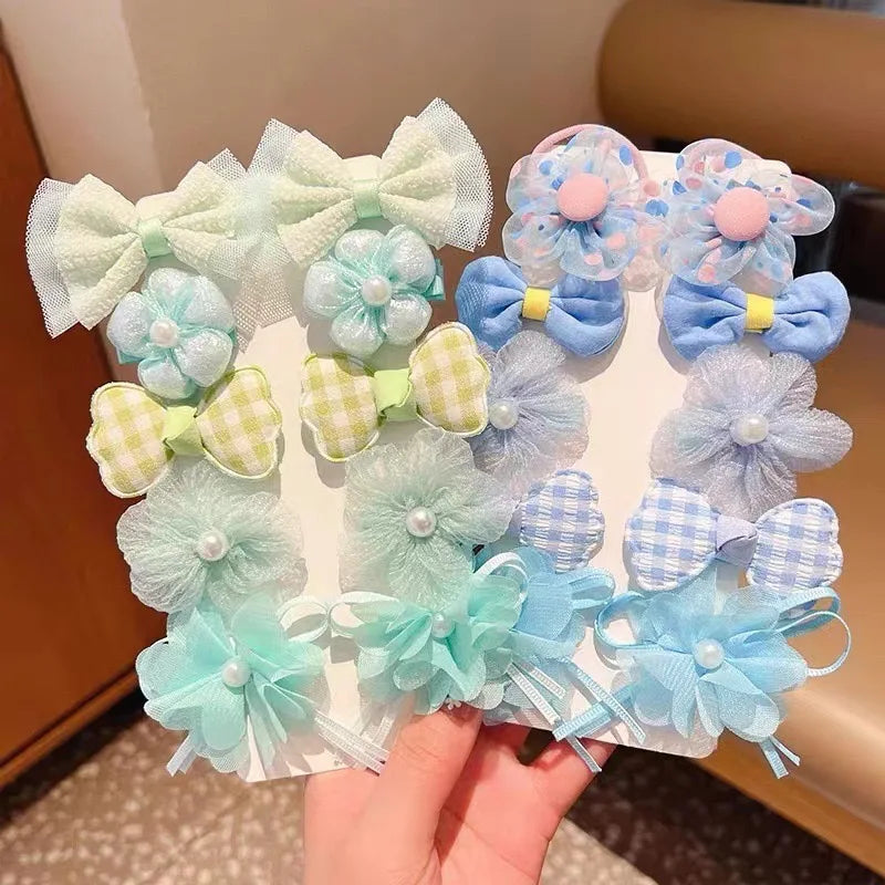 10 Pcs/Set Fantasy Themed Flower and Bow Hair Clips with Mesh and Iron, Embellished with Spikes for Girls Ages 3-6 Years