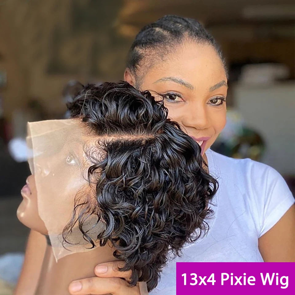 Pixie Curls 100% Human Hair Pixie Cut 13x4 Lace Frontal Wigs