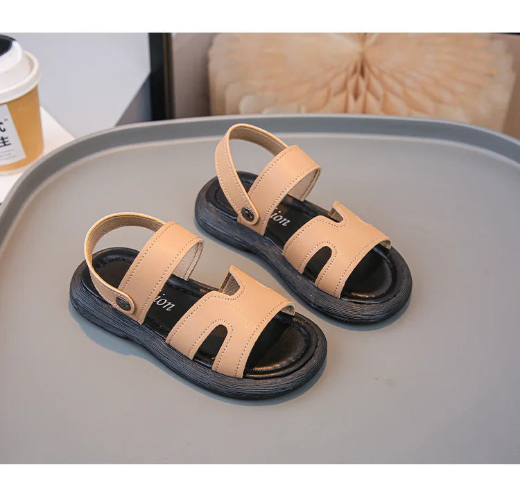 Boys Sandals Retro Non-slip Soft Sole Kids Casual Shoes Soild Color Versatile 2025 Summer Children Beach Shoes Open Toes Trendy