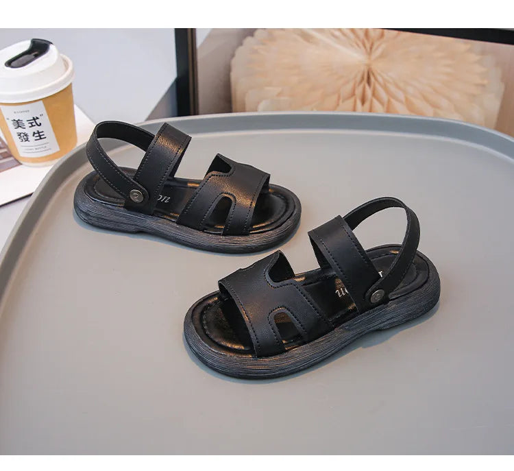 Boys Sandals Retro Non-slip Soft Sole Kids Casual Shoes Soild Color Versatile 2025 Summer Children Beach Shoes Open Toes Trendy