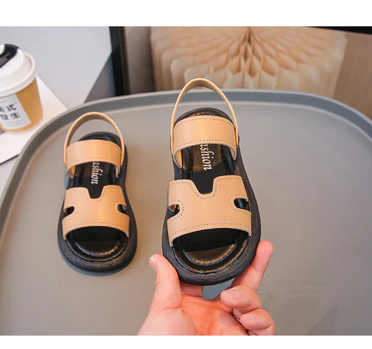 Boys Sandals Retro Non-slip Soft Sole Kids Casual Shoes Soild Color Versatile 2025 Summer Children Beach Shoes Open Toes Trendy