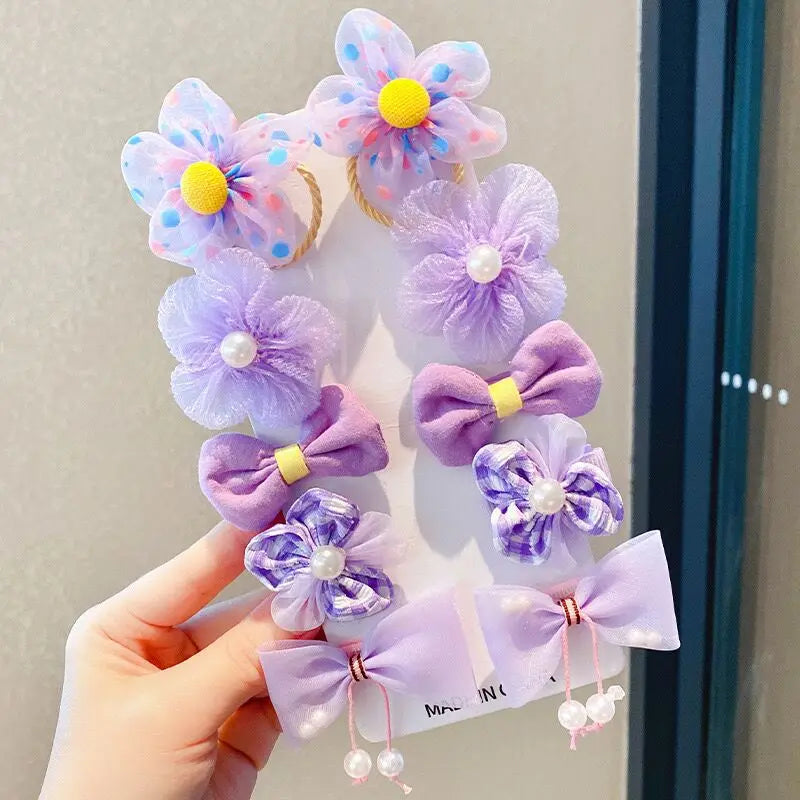 10 Pcs/Set Fantasy Themed Flower and Bow Hair Clips with Mesh and Iron, Embellished with Spikes for Girls Ages 3-6 Years