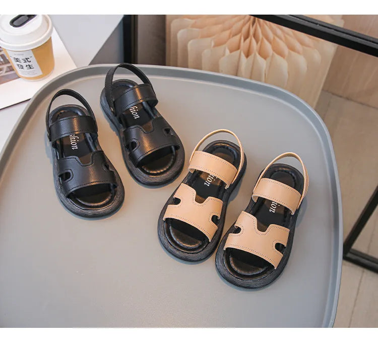 Boys Sandals Retro Non-slip Soft Sole Kids Casual Shoes Soild Color Versatile 2025 Summer Children Beach Shoes Open Toes Trendy