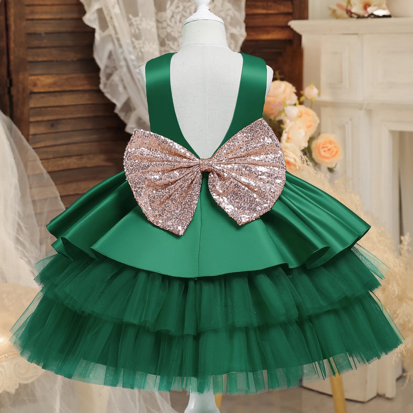 Toddler Baby Girls Lace Dresses Embroidery Elegant Christmas Princess Dresses for 1-5 Yrs Newborn Infant Outfits Green Christmas