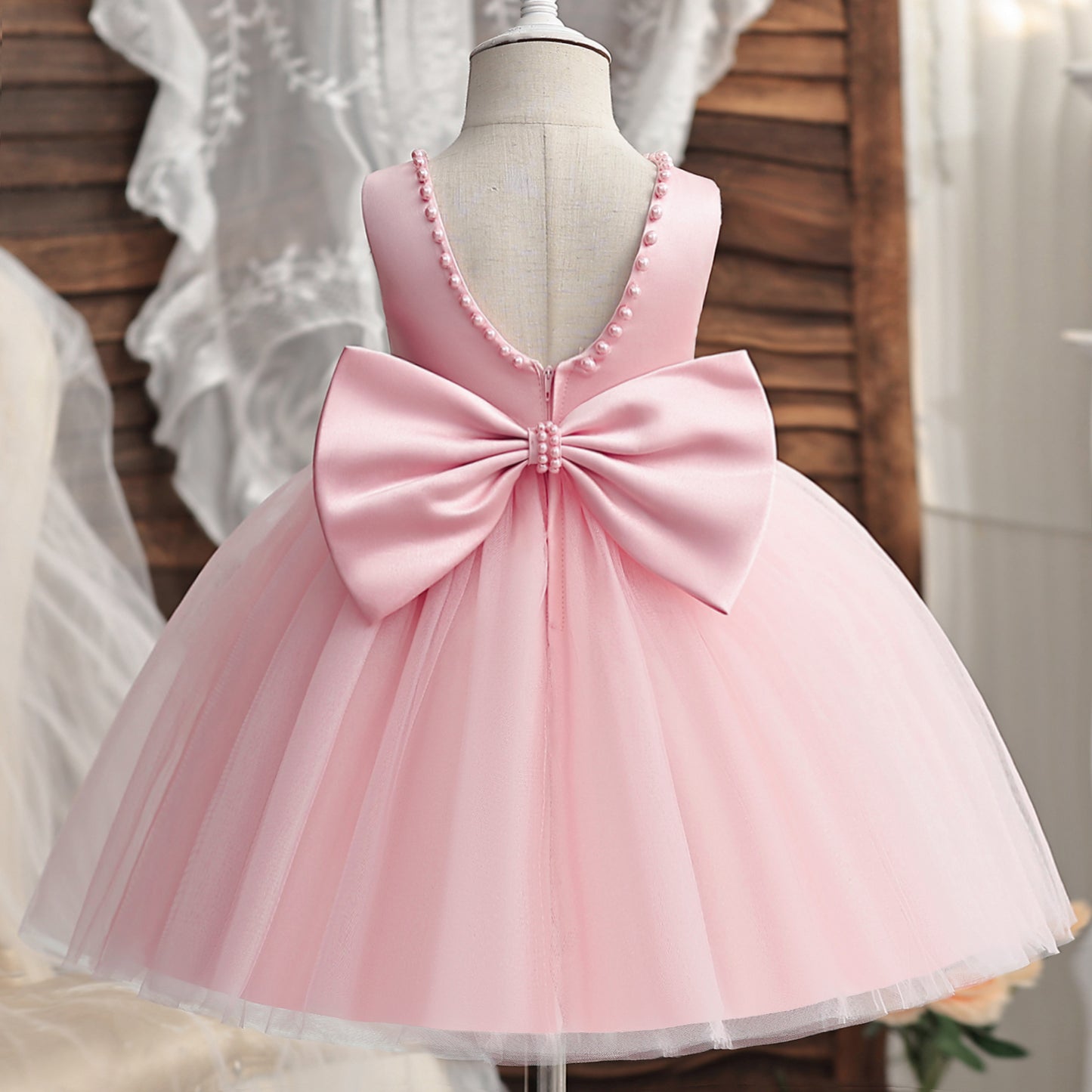 Green Christmas Dress for Girls Toddler Kids 1st Birthday Party Gown Elegant Princess Beaded Backless Baby Girl Wedding Vestidos