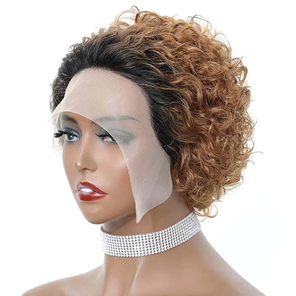 Pixie Cut Wig Colored Lace Wig curl Short Bob Human Hair Cheap Wig 13x1 Lace frontal