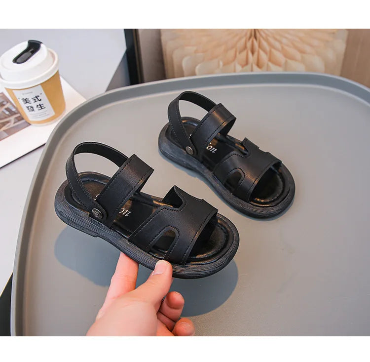 Boys Sandals Retro Non-slip Soft Sole Kids Casual Shoes Soild Color Versatile 2025 Summer Children Beach Shoes Open Toes Trendy
