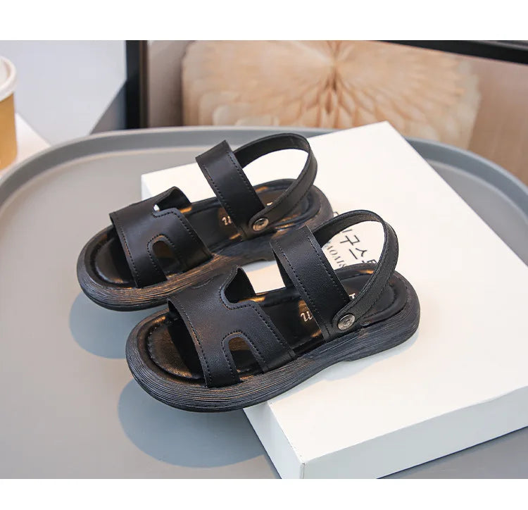 Boys Sandals Retro Non-slip Soft Sole Kids Casual Shoes Soild Color Versatile 2025 Summer Children Beach Shoes Open Toes Trendy