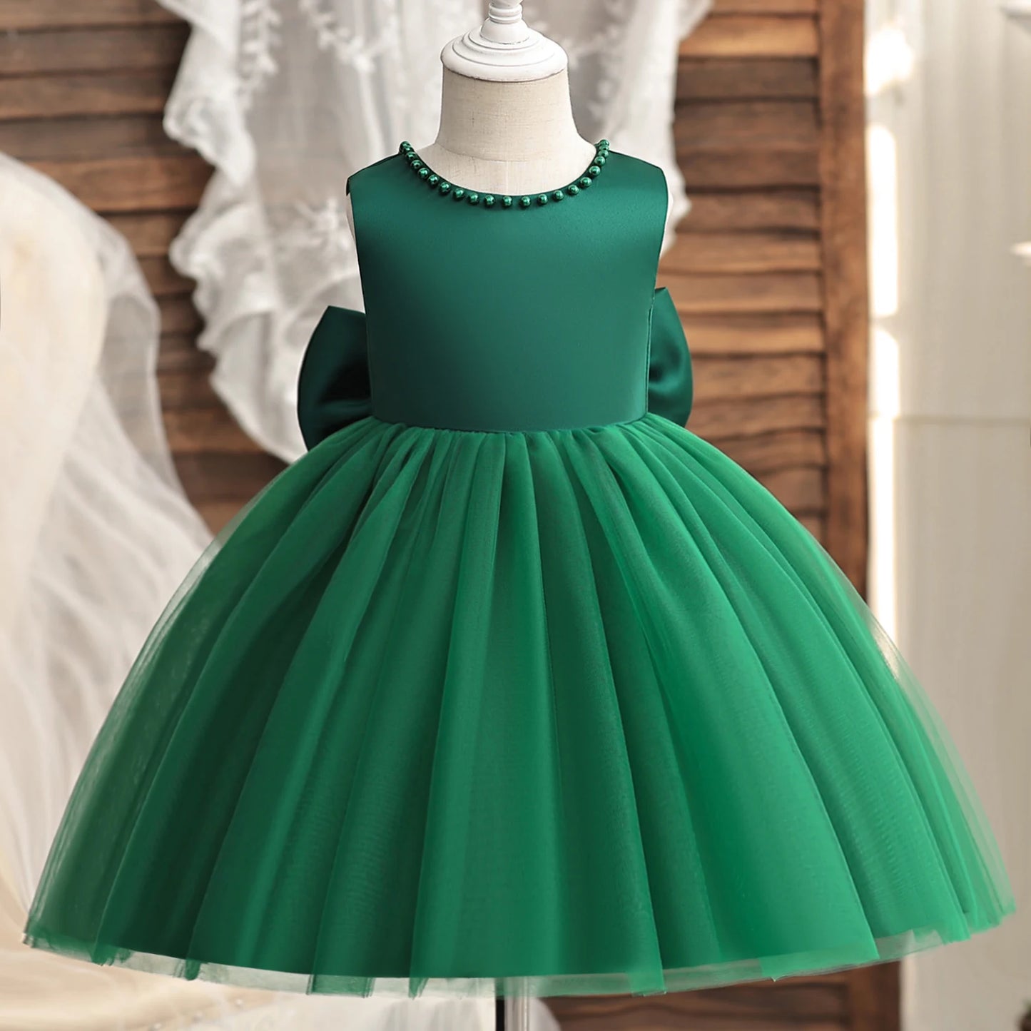 Toddler Baby Girls Lace Dresses Embroidery Elegant Christmas Princess Dresses for 1-5 Yrs Newborn Infant Outfits Green Christmas