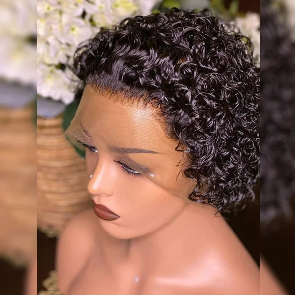 Pixie Cut Wig Colored Lace Wig curl Short Bob Human Hair Cheap Wig 13x1 Lace frontal