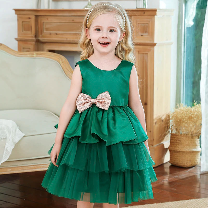 Toddler Baby Girls Lace Dresses Embroidery Elegant Christmas Princess Dresses for 1-5 Yrs Newborn Infant Outfits Green Christmas