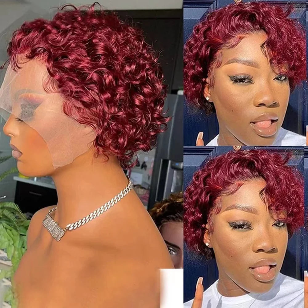 Pixie Cut Wig Colored Lace Wig curl Short Bob Human Hair Cheap Wig 13x1 Lace frontal