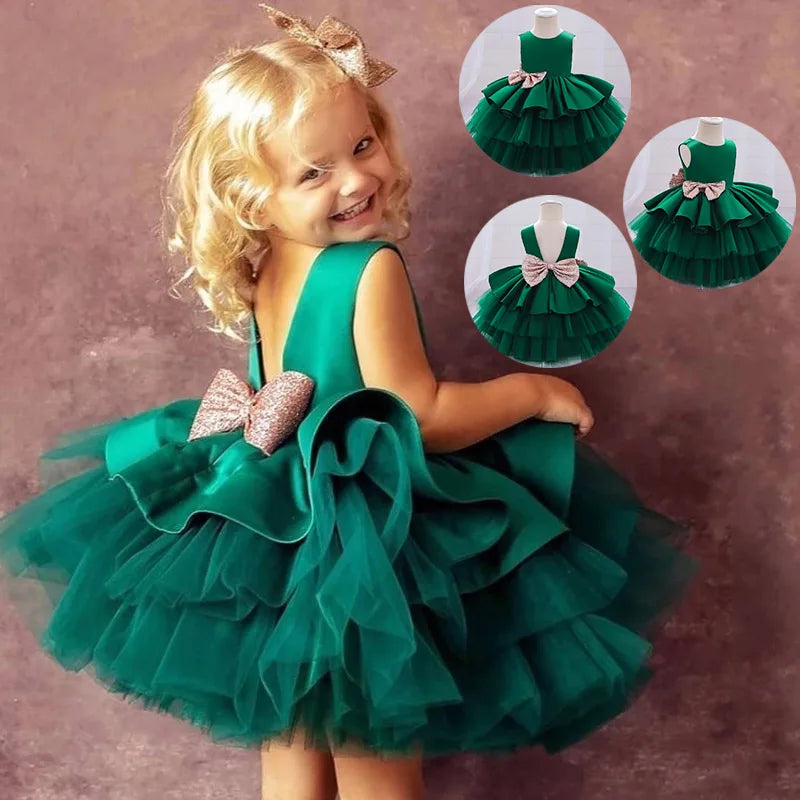 Toddler Baby Girls Lace Dresses Embroidery Elegant Christmas Princess Dresses for 1-5 Yrs Newborn Infant Outfits Green Christmas