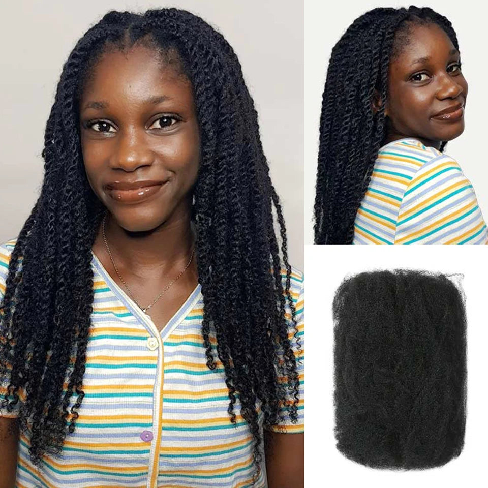 QVR Malaysia Remy Afro kinky Curly Bulk Human Hair For Braiding Dreadlock Extension Loc Repair Twist 50g/pc Natural Braids Hair