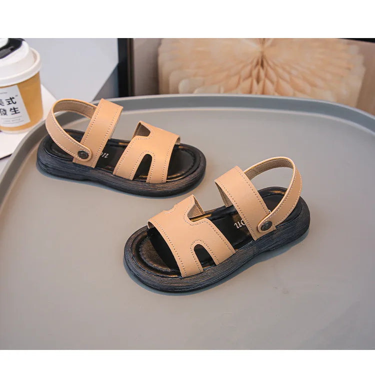 Boys Sandals Retro Non-slip Soft Sole Kids Casual Shoes Soild Color Versatile 2025 Summer Children Beach Shoes Open Toes Trendy