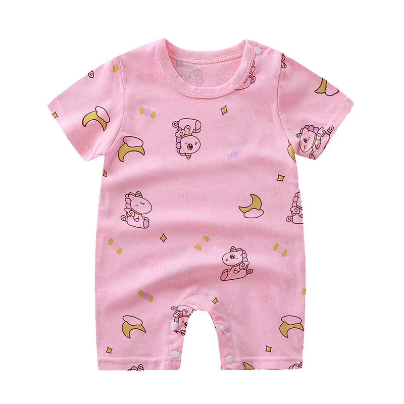 Baby Short Sleeve Rompers Infant Boys Girls Cartoon Cotton Jumpsuit