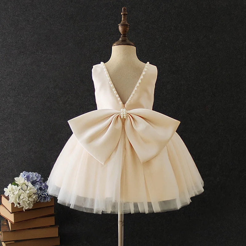 Green Christmas Dress for Girls Toddler Kids 1st Birthday Party Gown Elegant Princess Beaded Backless Baby Girl Wedding Vestidos