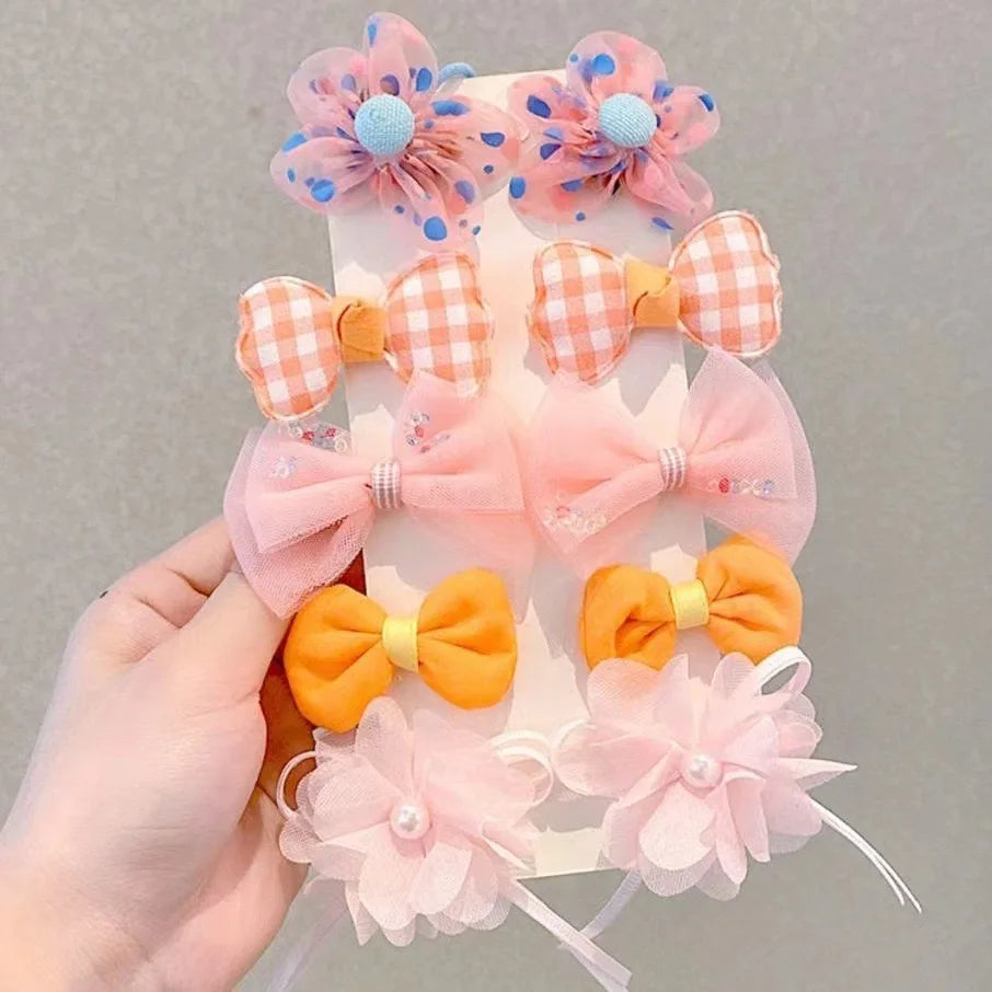 10 Pcs/Set Fantasy Themed Flower and Bow Hair Clips with Mesh and Iron, Embellished with Spikes for Girls Ages 3-6 Years