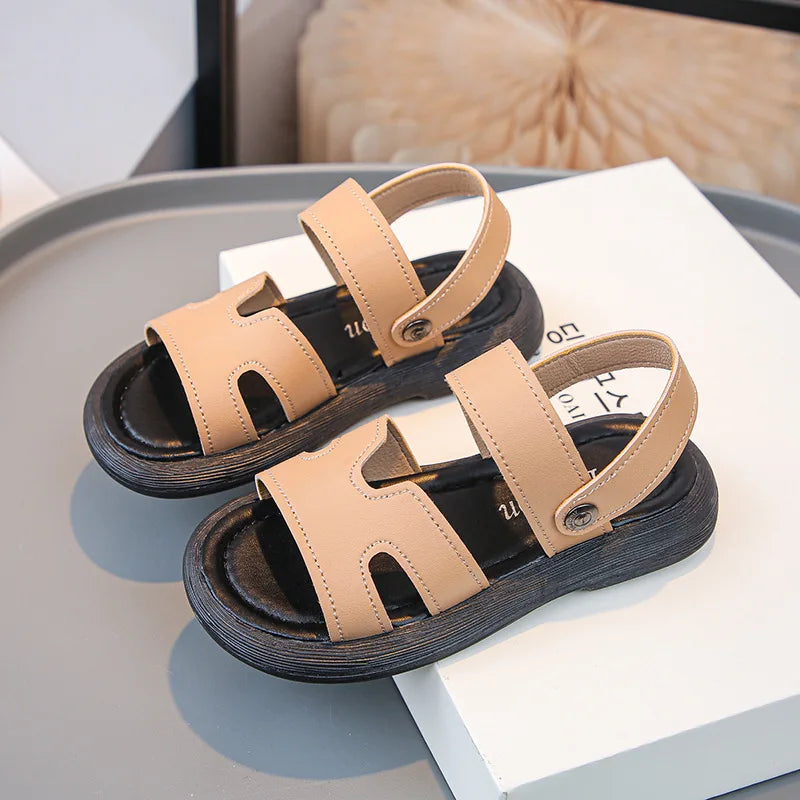 Boys Sandals Retro Non-slip Soft Sole Kids Casual Shoes Soild Color Versatile 2025 Summer Children Beach Shoes Open Toes Trendy