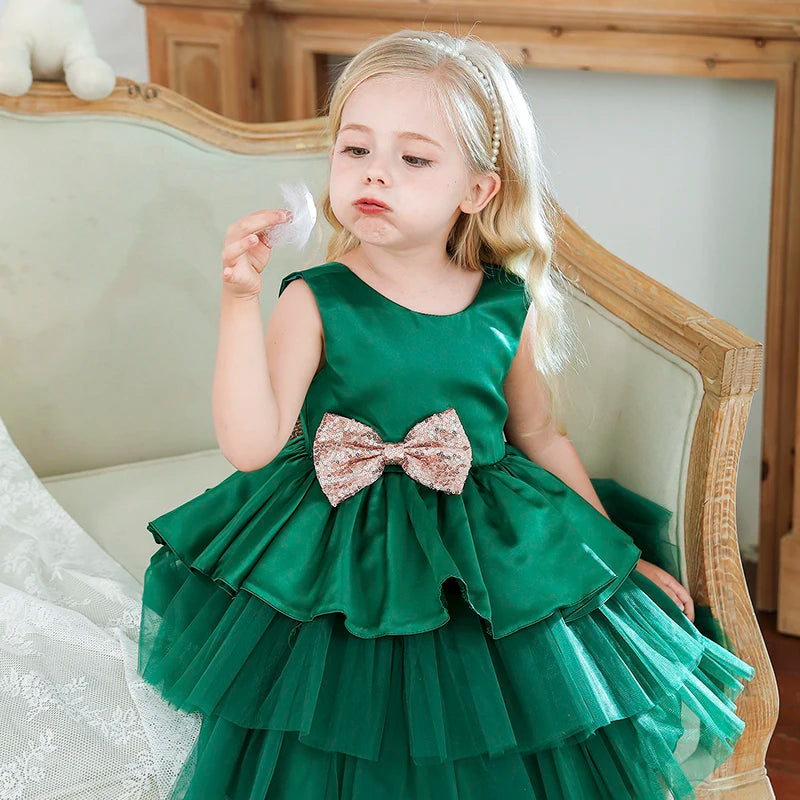 Toddler Baby Girls Lace Dresses Embroidery Elegant Christmas Princess Dresses for 1-5 Yrs Newborn Infant Outfits Green Christmas