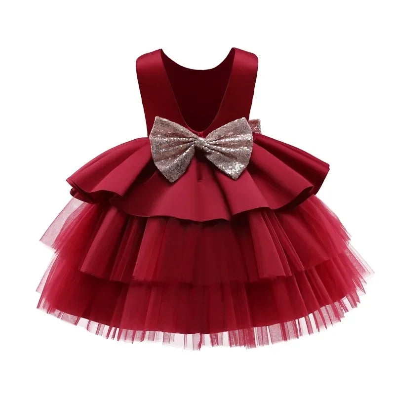Baby Party Red Dresses for Girls Cute Newborn Infant 1st Birthday Baptism Vestidos Toddler Kids Wedding Backless Princess Dress