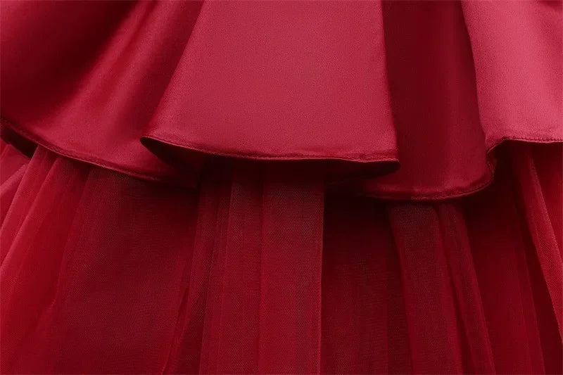 Baby Party Red Dresses for Girls Cute Newborn Infant 1st Birthday Baptism Vestidos Toddler Kids Wedding Backless Princess Dress