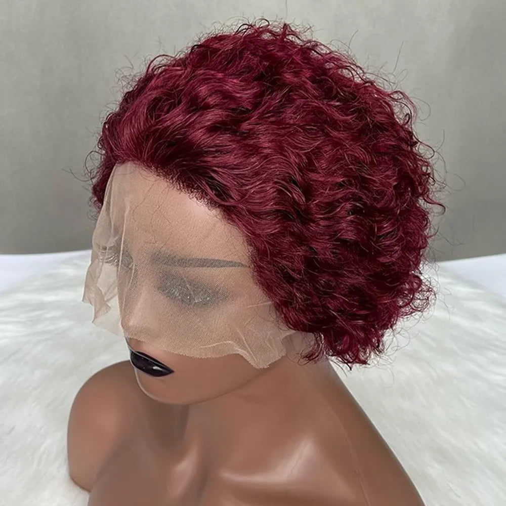 Pixie Cut Wig Colored Lace Wig curl Short Bob Human Hair Cheap Wig 13x1 Lace frontal